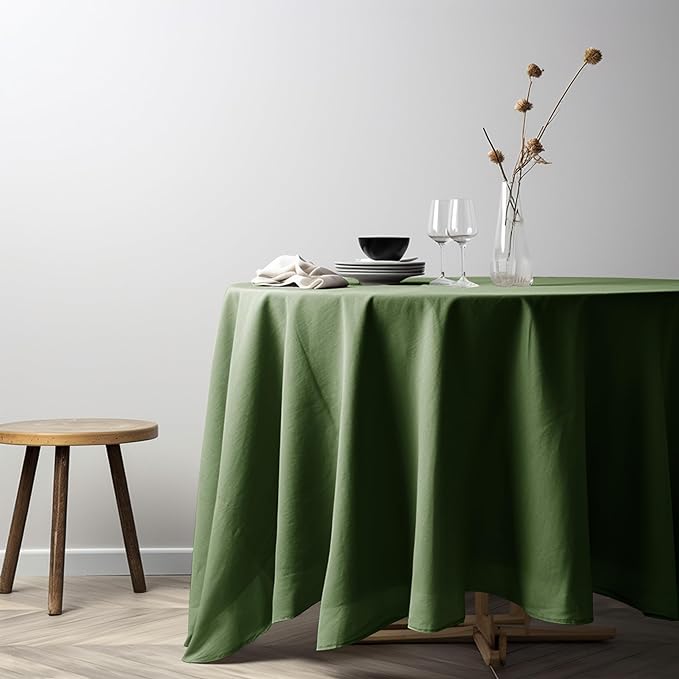 EVERLY 100% Pure Linen Round Tablecloths 120Inch Round Machine Washable Tablecloth for Thanksgiving,Decorative Halloween,Buffet Parties,Picnic,Events,Weddings and Restaurants-Olive Green