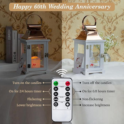 60th Wedding Anniversary Lantern - Rose Gold 60th Anniversary Wedding Gift for Couple, Parents, Grandparents