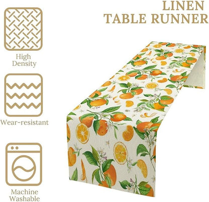 Spring Summer Orange Table Runner Vintage Citrus Lemon Fruit Mandarin Floral Dinner Runner for Farmhouse Baby Shower Party Holiday Home Kitchen Dining Table Decor 13x36