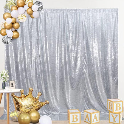 SquarePie Sequin Backdrop Not See Through Thick Background Glitter Curtain Party 20FT x 10FT Silver