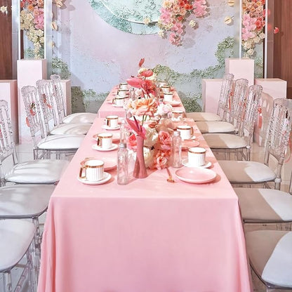 8 Pack Pink Tablecloth 60 x 126 Inch Rectangular Tablecloths for 8 Foot Rectangle Tables, Wrinkle Resistant Pink Table Cloth Washable Polyester Fabric Table Covers for Buffet Wedding Party Banquet