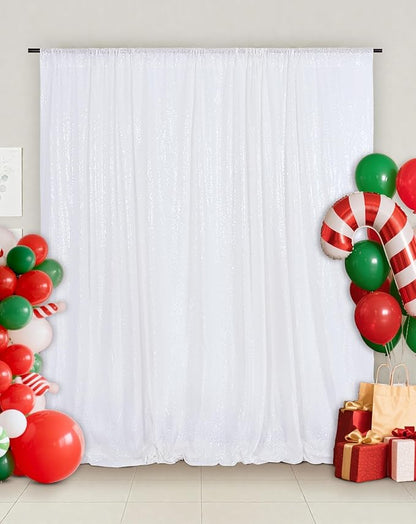 Eternal Beauty White Sequin Backdrop, 5x7 Ft Glitter Background Curtains for Christmas Shimmer Photography Party Wedding Birthday Back Drop Decor