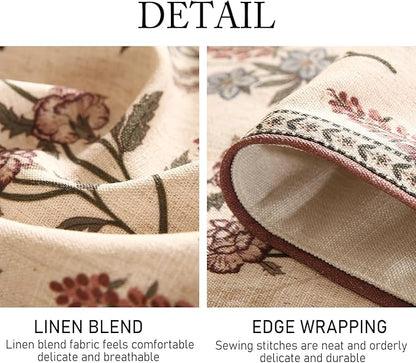 ISAENNE Designer Light Beige Linen Table Runner 102 Inches Long,Vintage Floral Wrinkle Resistant Decor Table Runners for Dining Tables,Christmas,Thanksgiving,Kitchen Tables,12"*102"-Helena A