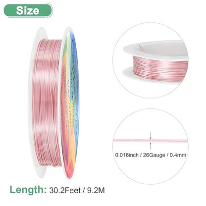 0.4 mm/26 Gauge Copper Wire for Jewelry Making, 30.2FT Copper Beading Craft Wire for Jewelry/Weaving/DIY Crafting/Planting, Color-Retaining [9.2M, Rose Gold]