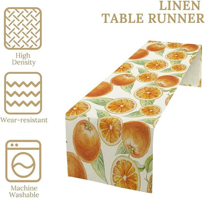Spring Summer Orange Table Runner Watercolor Sweet Fruit Botanical Print Dinner Runner for Farmhouse Party Holiday Home Kitchen Dining Table Decor 13x60