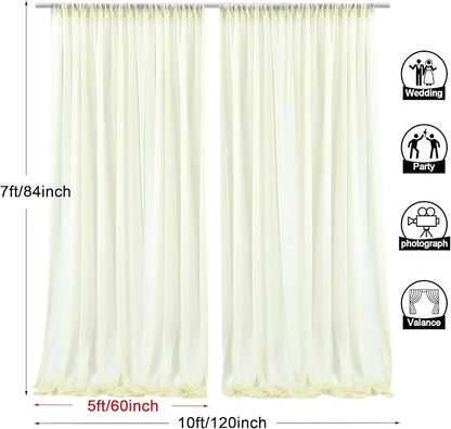 PARTISKY 10ftx7ft Ivory Chiffon Backdrop Curtains, Wrinkle-Free Sheer Fabric Photo Drapes for Wedding Ceremony Arch Birthday Baby Shower Photography Stage Decor 5ft x 7ft, 2 Panel