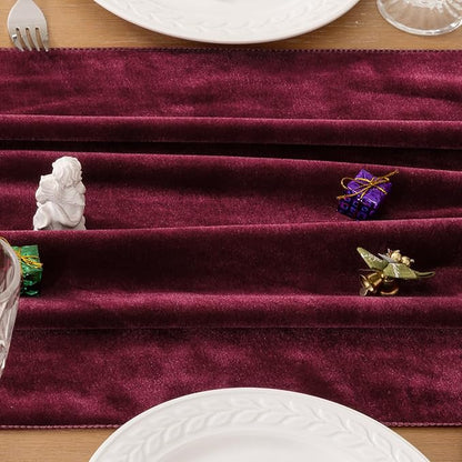 MLMC 2 Pack Burgundy Velvet Table Runner 10ft Elegant Luxury Wine Red Velvet Fall Table Runner 20x120 Inches Table Decor for Wedding Bridal Shower Home Party Thanksgiving Christmas Decor