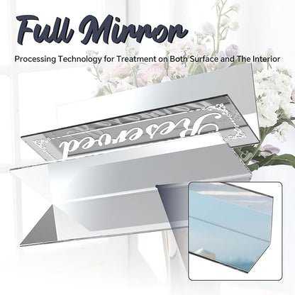 12 Pcs 6" x 2" Silver Reserved Table Signs, Mirrored Double Sided Table Tent Signs with Suede Cloth, Reservation Seat Indicators for Wedding Restaurant Party