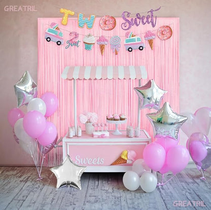 Pastel Pink Party Backdrop Decoration - GREATRIL Baby Pink Foil Fringe Streamers for Baby/Boo Day/Valentines/Cowgirl/Sweet/Cloud/Unicorn/Princess/Bow Themed - 3.2ft X 8.2ft - 2 Packs