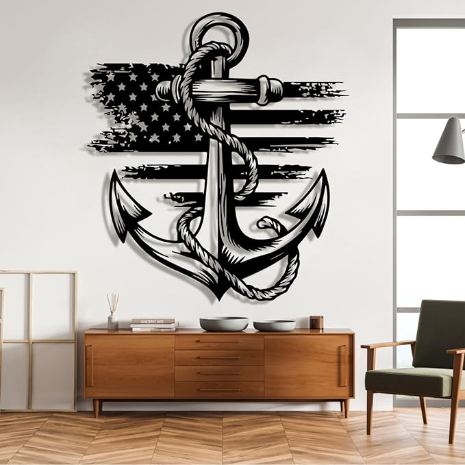 lunwall Metal Anchor Wall Decor, Anchor Metal Sign, Metal Anchor Decor, Anchor Metal Wall Art, Metal Nautical Wall Decor, Metal Wall Decor Coastal, Anchor Wall Decor (silver, 31L x 29W / 80 x 72 cm)