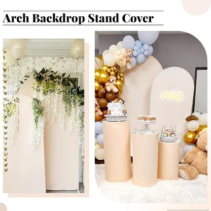 Wedding Arch Cover 6FT 7.2FT Arch Backdrop Cover Fitted Spandex Covers Set of 2 Round Top Chiara Arches Backdrop Stand Covers for Party Birthday Decoration（Beige
