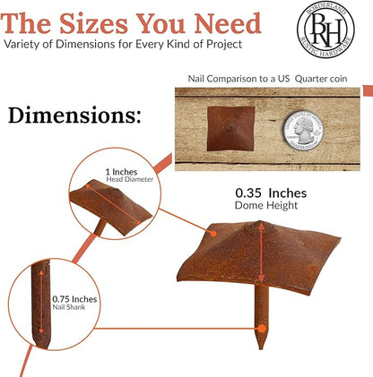 100 Pack 1" Square Head Iron Clavos Decorative Nails – Rusted – Handmade Rustic Square Fasteners for Farmhouse Shutters, Faux Wood Beams, Barn Doors, Shutters, and Gates – Ornamental Wood Accent