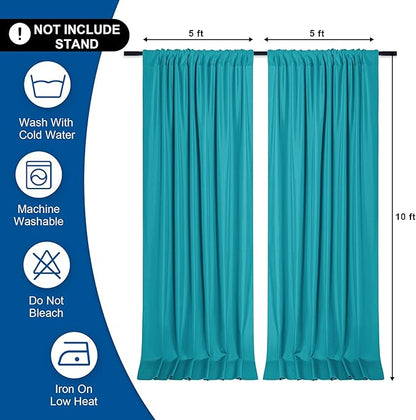 DWCN 10x10 FT Turquoise Backdrop Curtains for Parties, Photography Backdrop Drapes with Rod Pockets for Wedding Decorations Stage Birthday Family Gatherings, 2 Panels 5ft x 10ft