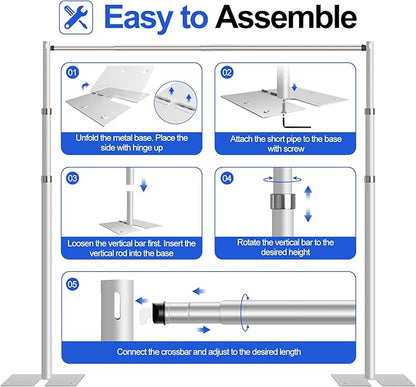 FUDESY Pipe and Drape Stand Kit, 10x10ft Heavy Duty Adjustable Metal Backdrop Frame for Photography, Wedding Parties, Decoration