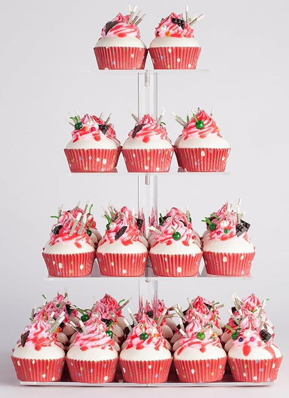 YestBuy 4 Tier Acrylic Cupcake Stand, Premium Cupcake Holder, Acrylic Cupcake Tower Display Cady Bar Party Décor â Display for Pastry(4.7" Between 2 Layers)