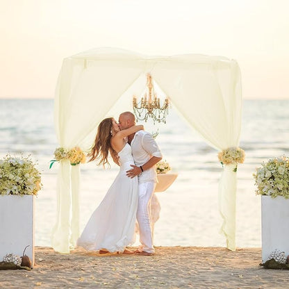 VOK Wedding Arch Draping Fabric Chiffon Curtains, 29in x 18Ft Sheer Chiffon Outdoor Curtain for Wedding Ceremony Birthday Party Decoration (Light Yellow,4 Panel)