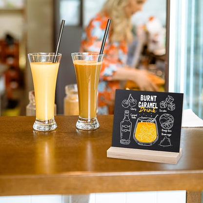 Double-Sided Small Chalkboard Signs (6 x 5 Inch) - Set of 6 with Stand & 7 Liquid Chalk Markers | Vintage Decorative Mini Tabletop Message Boards for Home & Events