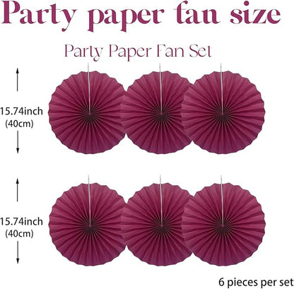 BARTHEW Red Party Decorations,Paper Decorations for Party,Girls Party Decorations Party Paper Fans Bulk 16in,Anniversary Decorations for Party 30 Color DIY Set （Wine Red）