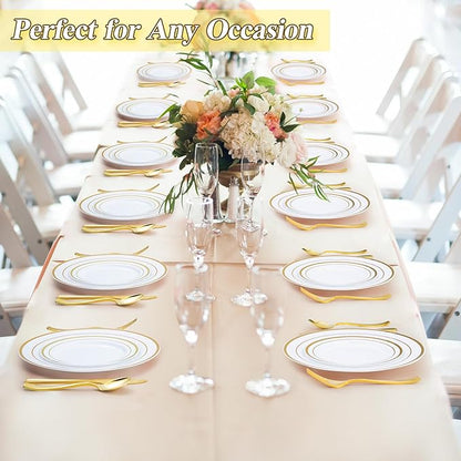 200PCS Gold Plastic Plates Set, 100 10.25 inch Dinner Plate and 100 7.5 inch Dessert Plates, Premium Disposable Plates for Party, Wedding