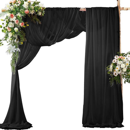 SiinvdaBZX 2 Panels Wedding Arch Draping Fabric 30" x 240" Black Polyester Chiffon Fabric for Multiple Occasions