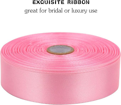 Pink Solid Satin Ribbon 1 Inch 50 Yards Solid Polyester Fabric Ribbon for Gift Wrapping Wedding Christmas Baby Shower Birthday Party Decoration Handmade Immortal Flower Craft