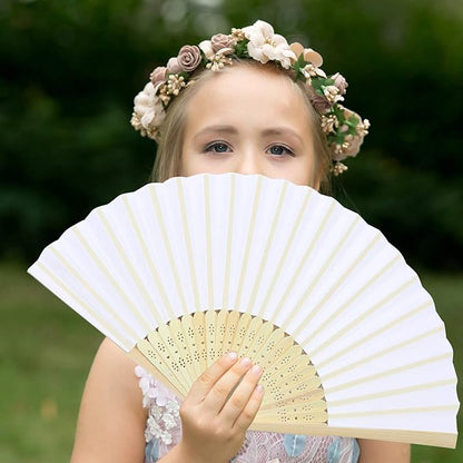 Aneco 18 Pieces 18 Colors Handheld Fans Cloth Hand Fans Bamboo Folding Fans for Wedding Decoration, Church Wedding Gifts, Party Favors, DIY Decoration