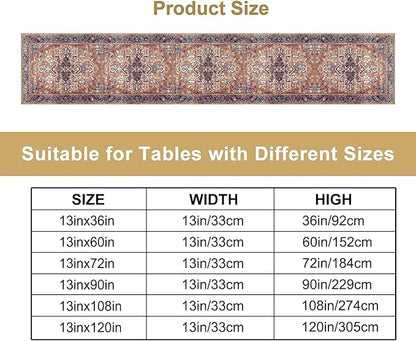 Boho Floral Vintage Table Runner, Purple Brown Retro Flower Rustic Country Farmhouse Abstract Pattern for Home Kitchen Table Decor Dining Coffee Room Party Decor 13x108in