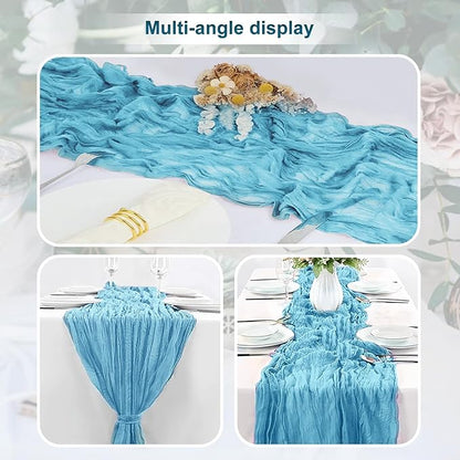 1 Pack Baby Blue Cheesecloth Table Runner 35x120 Inch 10Ft Rustic Gauze Cheese Cloth Table Runner Sheer Cheesecloth Table Runners for Wedding Party Bridal Shower Decoration