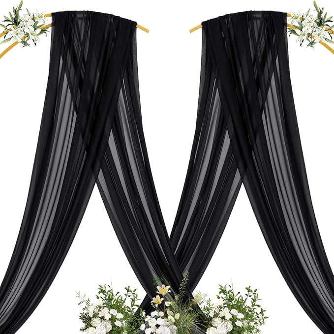 MLMC Black Wedding Arch Draping Fabric 2 Panels 29" x 20 FT Extra Long Gauze Drapes Sheer Backdrop Curtains 6.6 Yards Outdoor Drapery Panels for Wedding Ceremony Party Ceiling Decoration