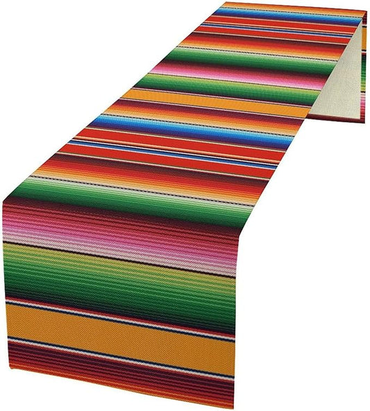 Mexican Table Runner,Colorful Stripe Art Table Runner for Kitchen Dining Table Home Party Decoration 13x120 Inch