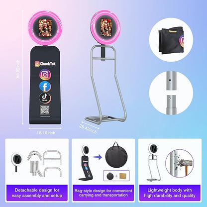 MWE Portable Photo Booth Stand Compatible with Any iPad Photo Booth with Software APP and Remote Control, RGB Ring Lights Music Sync,Logo Customization (Black, Large Box-Honeycomb Box)