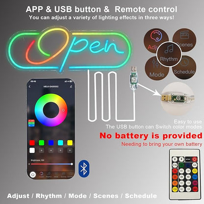Ineonlife Open Neon Sign, Dream Colorful Open Controller Neon Light for Wall Display Sign Walls Window Door Bar Shop Coffee Salon Hotel Store with Remote Control & APP Control & USB Button Control