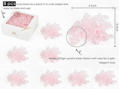 HUIHUANG Pink Bows for Gift Wrapping Pink Curly Gift Bows 5 inch x 8 Counts Self-Adhesive Curly Ribbon Bow for Presents, Paper Bag, Baby Shower Favors, Wrapping Accessories, Party Decor