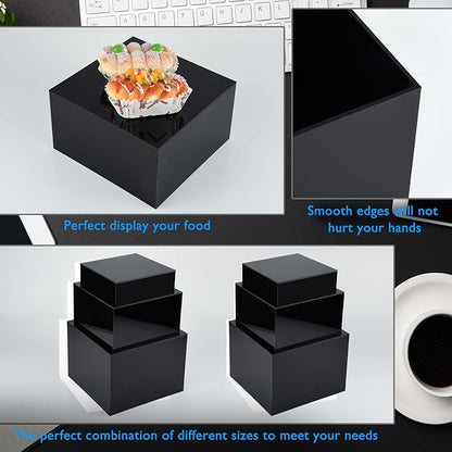 3Pcs Black Buffet Risers Acrylic Boxes Display Food Risers for Buffet Table Platter Parties Weddings Catering Dessert Collectibles Figures Show ( 6''x7''x8'')