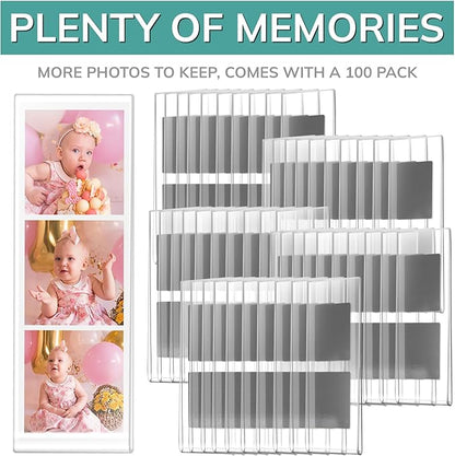 pbf PHOTO BOOTH FRAMES 2x6 Magnetic Picture Frames for Refrigerator | 2 x 6 Clear Magnetic Acrylic Frames for Photo Strips | Magnetic Photo Holders for Fridge, Locker, Sign Holder (100-Pack)