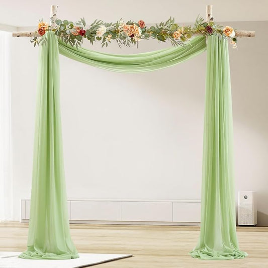 30" x 20Ft Wedding Arch Draping Fabric, 1 Panel Olive Green Sheer Curtain Drapes Extra Wide & Long Backdrop Curtains for Wedding Arch Ceremony Birthday Party Decorations