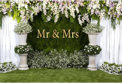 Wedding Arch Flower Backdrop 8x6ft - Flower Wedding Mr & Mrs Engagement Background