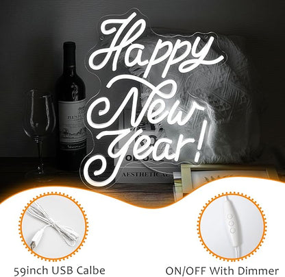 Happy New Year Neon Sign Led Spring Festival Neon Lights for Wall Decor Usb New Year Party Light Up Signs for Home Bedroom Christmas Business Decorations Gifts for Friends