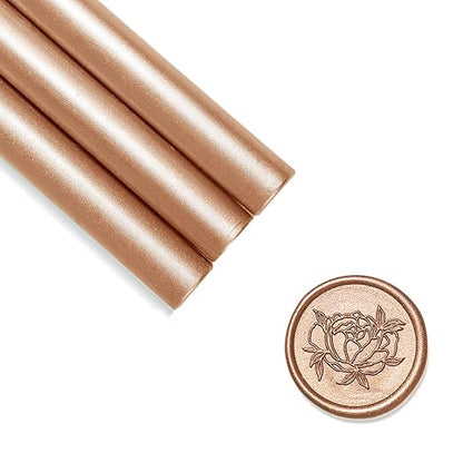 UNIQOOO Metallic Rose Gold Glue Gun Sealing Wax Sticks for Wax Seal Stamp - Great for Wedding Invitations, Cards Envelopes, Snail Mails, Wine Packages, Christmas Gift Ideas, Pack of 8