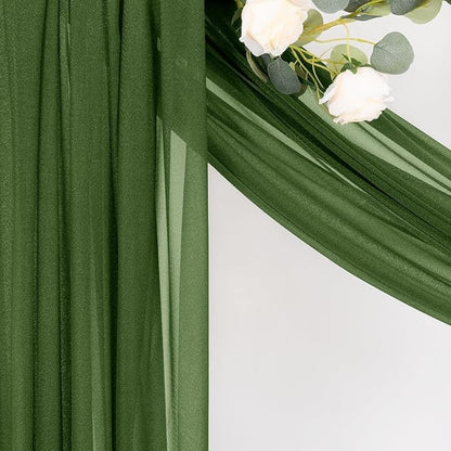 MLMC Olive Green Wedding Arch Draping Fabric 1 Panel 29" x 20 FT Extra Long Gauze Drapes Sheer Backdrop Curtains 6.6 Yards Outdoor Drapery Panels for Wedding Ceremony Party Ceiling Decoration