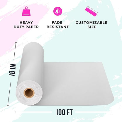 Bryco Goods 18”x1200” (100’) White Wrapping Paper – Kraft Paper Roll for Painting, Drawing, Banner, Bulletin Board, Easel Use, Floor Covering, Packaging, Shipping, Arts & Crafts – Made in USA