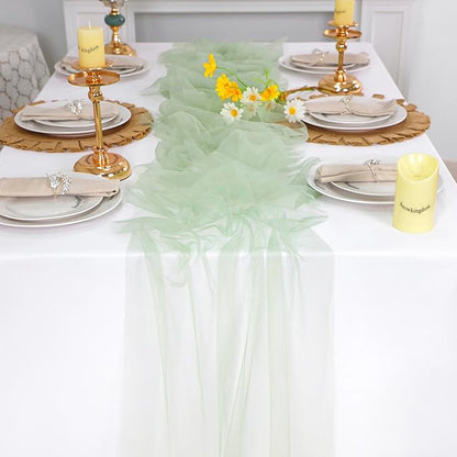 Snowkingdom Sage Green Table Runner, 10 FT Sheer Tulle Cheesecloth Gauze, Boho Rustic Table Centerpieces Decoration for Spring Wedding Baby Bridal Shower Christmas Party