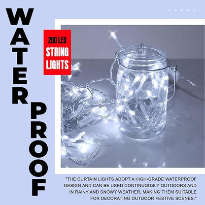 Curtain Light for Bedroom, 200LED 6.6x6.6ft White Window Wall Hanging Fairy Curtain String Light, 8 Modes Remote Fairy String Lights Indoor for Wedding Party Home Garden Decorations