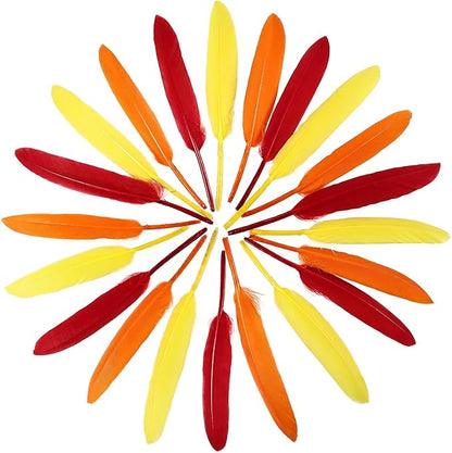FeelfunFeather 120pcs Colorful Feathers Natural Bulk, 4-6 inch 10-15cm Red Orange Yellow Goose Cochettes Feather for Wedding Party Christmas Halloween Decorations DIY Crafts