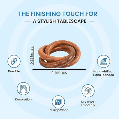 Three Ring Napkin Rings Set of 8, Decorative Handcuff Serviette Ring, Napkin Holders Bulk for Party Decoration, Dinning Table, Everyday, Family Gatherings Tabletop Décor (Brown) - CLEENTABLE