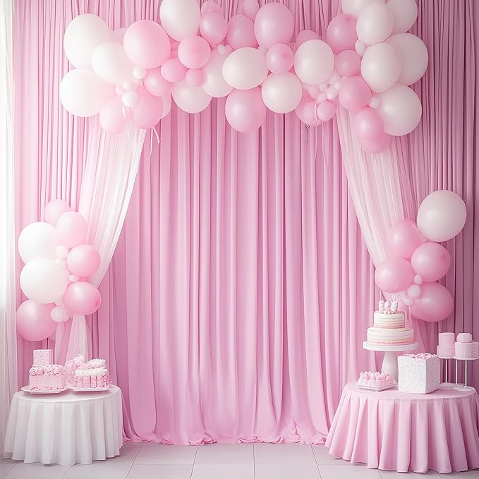 60ftx14FT Wrinkle Free Pink Backdrop Curtain, 12 Panels 14FT Height Pink Wedding Backdrop Drapes, Silky Polyester Back Drop Cloth for Birthday Photography Background Party Backdrop Draping
