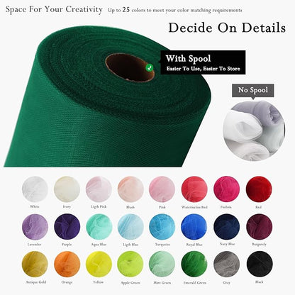 Hunter Green Tulle Fabric Rolls 54 Inch by 40 Yards Tulle Bolt Spool for Wedding Decorations DIY Tutu Baby Shower Table Skirt Ceiling Decor Birthday Party Craft Supplies