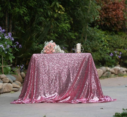 SquarePie Sequin Tablecloth 50 x 72 Inch Fuchsia Pink Sparkly Table Linen for Wedding Party
