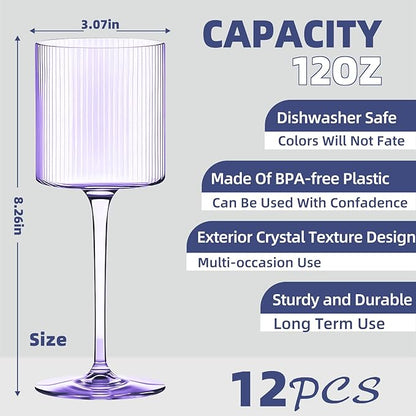 Plastic Goblets Wine Glasses - 12Oz Acrylic Wine Glasses Origami Unbreakable Clear Plastic Cocktail Glasses Recyclable Shatterproof Reusable Wine Cups for Parties & Weddings (Purple)