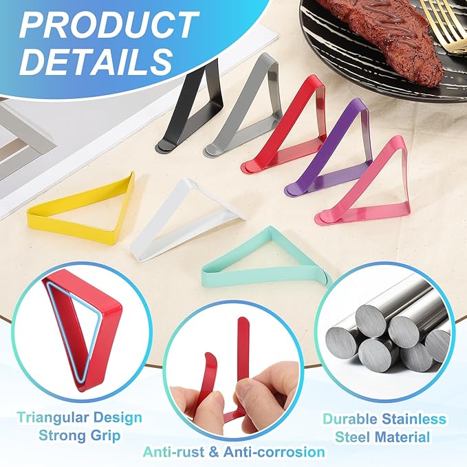 uxcell 4 Pack Tablecloth Clips, Stainless Steel Table Cloth Cover Clamps, 2.56" x 2.68" Windproof Holder Clips for Home Party Picnic Wedding Camping Dining Tables, Black
